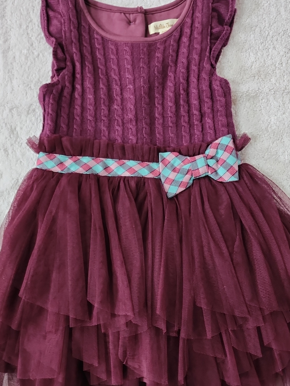 Matilda Jane Girls' Plum Ruffled Tulle Dress with Bow Size 4 Preowned